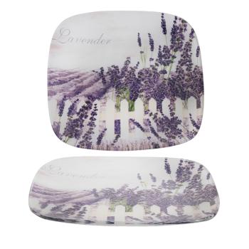 SKLENENÁ MISKA, ŠTVORCOVÁ, LEVANDUĽOVÝ VZOR, FIALOVÁ