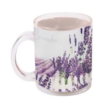 SKLENENÝ HRNČEK, LEVANDUĽOVÝ VZOR, FIALOVÝ