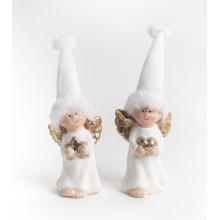 KERAMICKÝ ANJEL V KOŽUŠINOVEJ ČIAPKE, BIELY