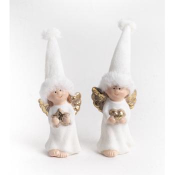 KERAMICKÝ ANJEL V KOŽUŠINOVEJ ČIAPKE, BIELY