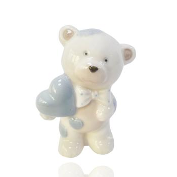 KERAMICKÝ MEDVEĎ SO SRDCOM A MOTÝLIKOM, MODRÝ