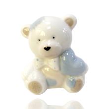 KERAMICKÝ MEDVEĎ SO SRDCOM A MOTÝLIKOM, SEDIACI, MODRÝ