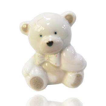 KERAMICKÝ MEDVEĎ SO SRDCOM A MOTÝLIKOM, SEDIACI, RUŽOVÝ