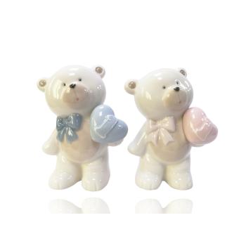 KERAMICKÝ MEDVEĎ SO SRDCOM, BIELY