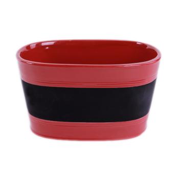 KERAMICKÁ VÁZA, OVÁLNA, S POVRCHOM NA PÍSANIE, BORDOVÁ