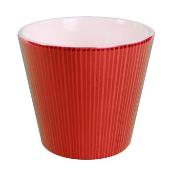 KERAMICKÁ VÁZA, TVAR "V", BORDOVÝ PRUH