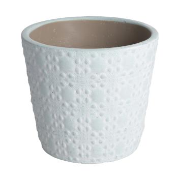 CEMENTOVÝ KVETINÁČ S KVETINOVÝM VZOROM MODRÝ