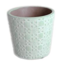 CEMENTOVÝ KVETINÁČ S KVETINOVÝM VZOROM ZELENÝ