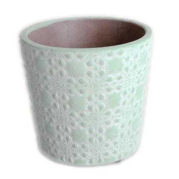 CEMENTOVÝ KVETINÁČ S KVETINOVÝM VZOROM ZELENÝ