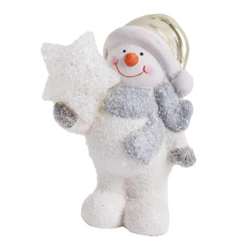 KERAMICKÝ SNEHULIAK S LED DIÓDOU A HVIEZDOU, BIELY