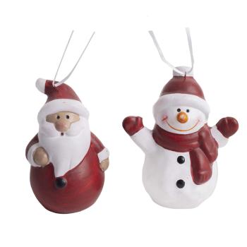 KERAMICKÉ ZÁVESNÉ FIGÚRKY, SANTA CLAUS, SNEHULIAK, ČERVENÁ BIELA