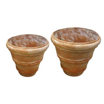 VONKAJŠÍ KVETINÁČ Z UMELÉHO KAMEŇA, 2 KUSY, S OKRAJOM, TERAKOTA