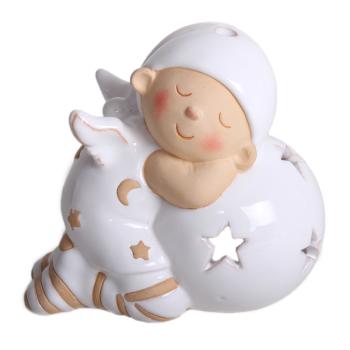 TERAKOTOVÝ CHLAPEC S LOPTOU, BIELO GLAZOVANÝ