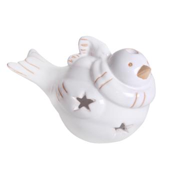 TERAKOTOVÁ ŠATKA S VTÁČIKMI, BIELA GLAZÚRA