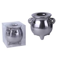 KERAMICKÝ OLEJOVAČ, V TVARE KOTLA, STRIEBORNÝ