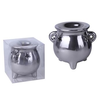 KERAMICKÝ OLEJOVAČ, V TVARE KOTLA, STRIEBORNÝ