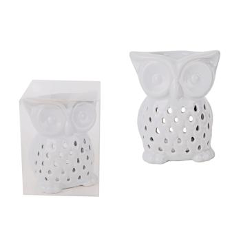 KERAMICKÝ LIS NA OLEJ, TVAR SOVY, BIELY