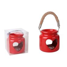 KERAMICKÝ POHÁR NA OLEJ S UCHOM, VZOR SRDCA, ČERVENÝ