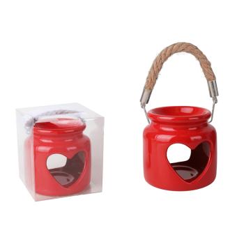 KERAMICKÝ POHÁR NA OLEJ S UCHOM, VZOR SRDCA, ČERVENÝ