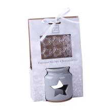 KERAMICKÝ OLEJ NA UMÝVANIE SO 6 VÔŇAMI VOSKU V DARČEKOVEJ ŠKATUĽKE, AŽUROVÝ HVIEZDICOVÝ VZOR, SIVÝ