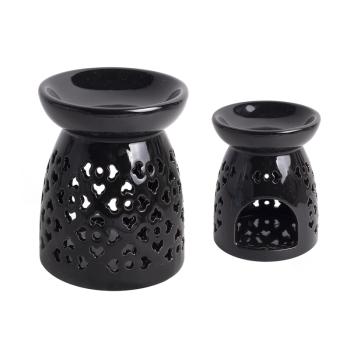 KERAMICKÁ OLEJOMAĽBA, AŽUROVÝ KVETINOVÝ VZOR, ČIERNA