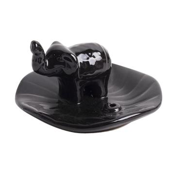 KERAMICKÝ KADIDELNÍK, OKRÚHLY, SO SLONOM, ČIERNY