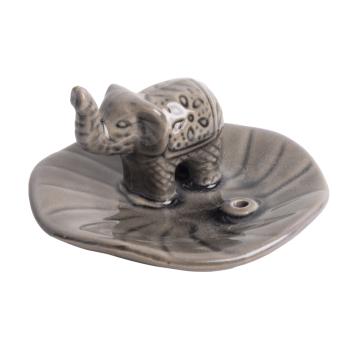 KERAMICKÝ KADIDELNÍK, OKRÚHLY, SO SLONOM, SIVÝ