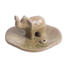 KERAMICKÝ KADIDELNÍK, OKRÚHLY, SO SLONOM, ZELENÝ