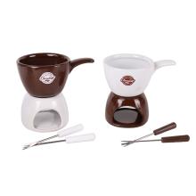 KERAMICKÁ SÚPRAVA NA FONDUE BIELA/HNEDÁ