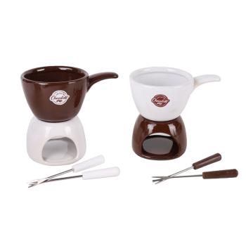 KERAMICKÁ SÚPRAVA NA FONDUE BIELA/HNEDÁ