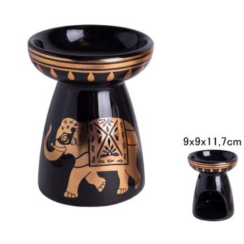 KERAMICKÁ OLEJOMAĽBA BRONZOVÝ SLON NA ČIERNOM POZADÍ