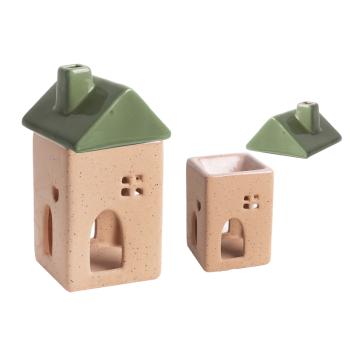 KERAMICKÝ LIS NA OLEJ, DOMČEK SO STRECHOU, ZELENÝ