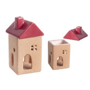 KERAMICKÝ LIS NA OLEJ, DOMČEK SO STRECHOU, BORDOVÝ