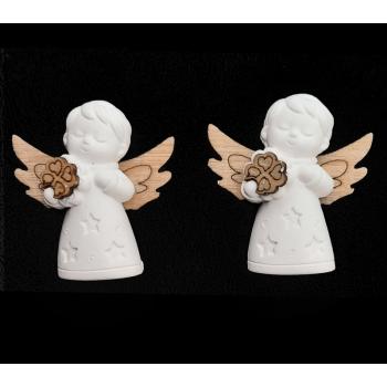 KERAMIKA, ANJEL, DREVENÉ KRÍDLO, ĎATELINA, BIELA PRÍRODNÁ