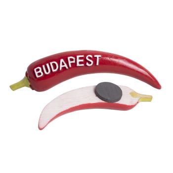POLYRESINOVÝ CHLADIACI MAGNET S ČERVENÝM KORENÍM, S NÁPISOM "BUDAPEST"