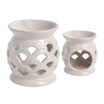 KERAMICKÉ OLEJOVÉ PODLOŽKY, AŽUROVÉ, ZAHNUTÉ, BIELE