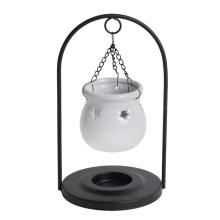 KERAMICKÝ TÉGLIK NA OLEJ NA KOVOVOM STOJANE, BIELY