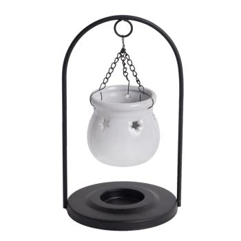 KERAMICKÝ TÉGLIK NA OLEJ NA KOVOVOM STOJANE, BIELY