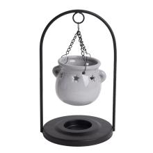 KERAMICKÝ TÉGLIK NA OLEJ NA KOVOVOM STOJANE, SIVÝ