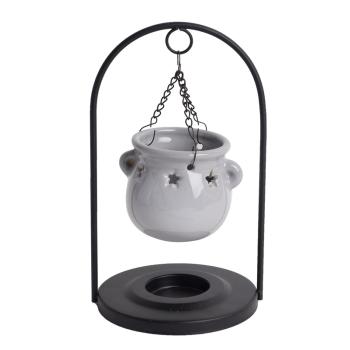 KERAMICKÝ TÉGLIK NA OLEJ NA KOVOVOM STOJANE, SIVÝ