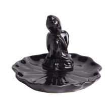 KERAMICKÝ KADIDELNÍK, OKRÚHLY, S BUDHOM, ČIERNY