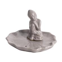 KERAMICKÝ KADIDELNÍK, OKRÚHLY, S BUDHOM, SIVÝ
