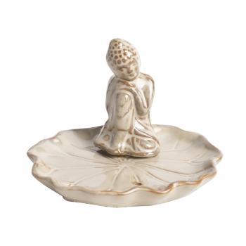 KERAMICKÝ KADIDELNÍK, OKRÚHLY, S BUDHOM, KRÉMOVÝ