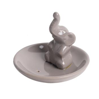 KERAMICKÝ KADIDELNÍK, OKRÚHLY, SO SLONOM, SIVÝ