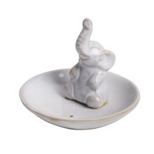 KERAMICKÝ KADIDELNÍK, OKRÚHLY, SO SLONOM, BIELY