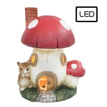 KERAMICKÝ OSVETLENÝ DOMČEK NA GOMBÍKY, LED, POLKA DOTS, ČERVENÝ