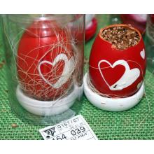 KERAMICKÉ DEKORAČNÉ VAJÍČKA, SRDCE, ČERVENÉ A BIELE