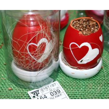 KERAMICKÉ DEKORAČNÉ VAJÍČKA, SRDCE, ČERVENÉ A BIELE