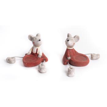KERAMICKÝ SVIETNIK SO SVIEČKOU, MYŠ, ČERVENÁ, ZÁVESNÁ NOŽIČKA