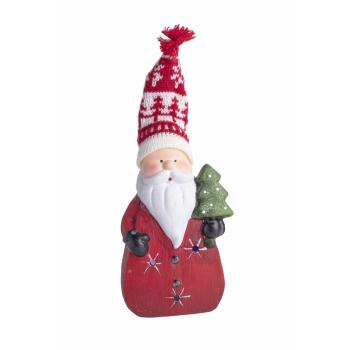 KERAMICKÝ SVIETIACI SOB ALEBO SANTA CLAUS, LED, S PLETENOU ČIAPKOU, ČERVENÝ